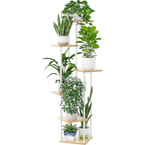 Support pour plantes d'intérieur à 6 étages - En métal - Pour l'extérieur - Pour balcon - Décoration de chambre à coucher - Blanc (1/5)