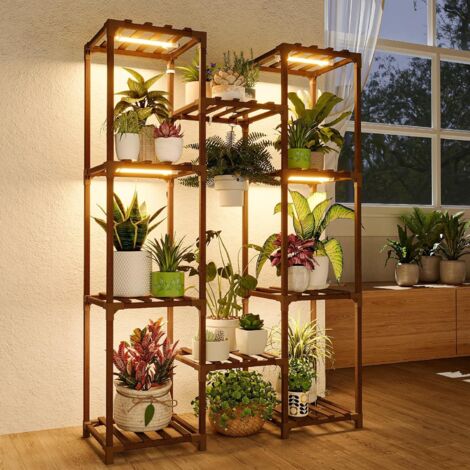 Support Plantes avec Lampe LED, Étagère de Culture 8 Niveaux en Bois, Meuble de Jardinage Intérieur Moderne pour Salon et Balcon
