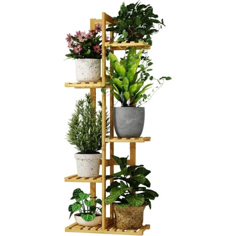 Support pour plantes d'intérieur en bambou à 5 niveaux, petit support de fleurs étages pour fenêtre, jardin, balcon, décoration intérieure, salon, chambre (1/5)