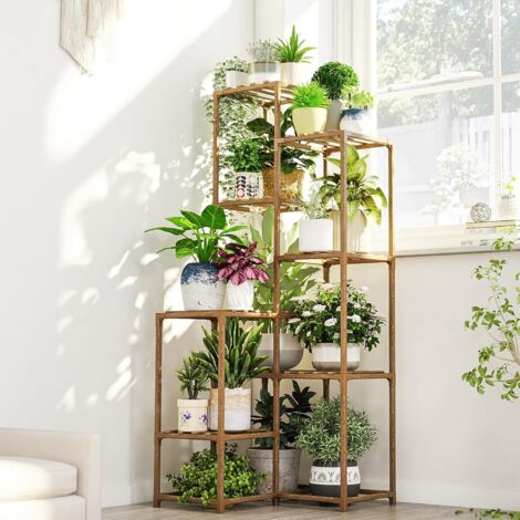 Étagère d'angle pour plantes d'intérieur et d'extérieur de 138,9 cm de haut, grande table en bois pour plusieurs plantes, terrasse, balcon, jardin, bureau, décoration d'intérieur