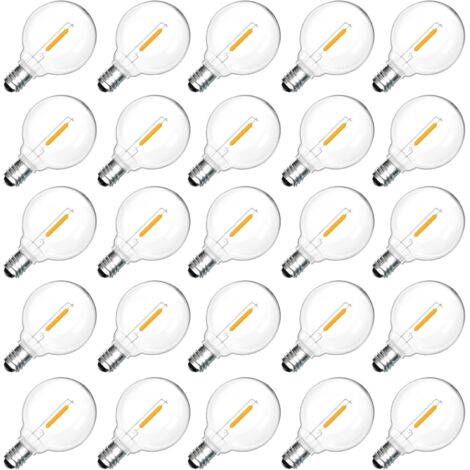 Lot de 25 Ampoules LED de Remplacement G40 E12 1W, 1W=7W Incandescente, Blanc Chaud 2700K 230V, 100LM, IP54 Étanche, Non Dimmabile, Ampoule LED Filament G40 Globe E12 pour le Mariage, Patio, Fête (1/5)