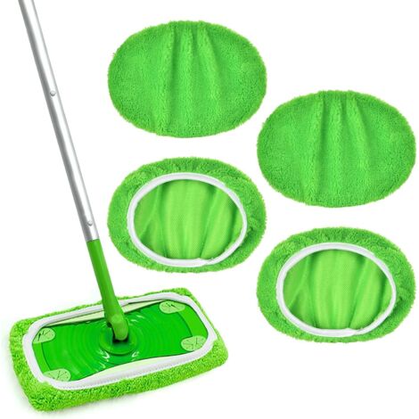 Vicloon Chiffon de Vadrouille Réutilisable, 4 Pièces Tampons de Vadrouille en Microfibre, Tissu de Vadrouille en Peluche de Corail, Chiffon de Remplacement Compatible Swiffer, Humide et Sèche (1/5)