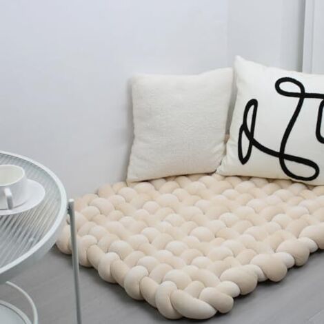 Tapis de jeu doux tissé à la main pour bébé – Coussin de temps sur le ventre – Tapis d'aire de jeu – Couleur beige clair (1/5)