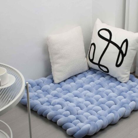Doux tissé à la Main Pure Tapis de Jeu pour bébé Tummy Time Cushion Area Rug Coussin siège (Purple Blue) (1/5)