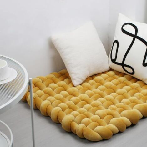 Doux tissé à la Main Pure Tapis de Jeu pour bébé Tummy Time Cushion Area Rug Coussin siège (Yellow Brown) (1/5)