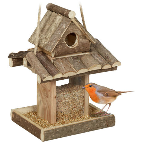 Relaxdays – Mangeoire à oiseaux en bois – Nichoir suspendu avec distributeur acrylique – Dimensions HxLxP 25 x 17,5 x 16 cm – Pour l'observation des petits oiseaux