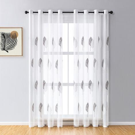 Csparkv – Rideaux voilage 150x250 cm gris et blanc – Motif arbre brodé – Œillets argentés – Lavable en machine – Pour salon et chambre