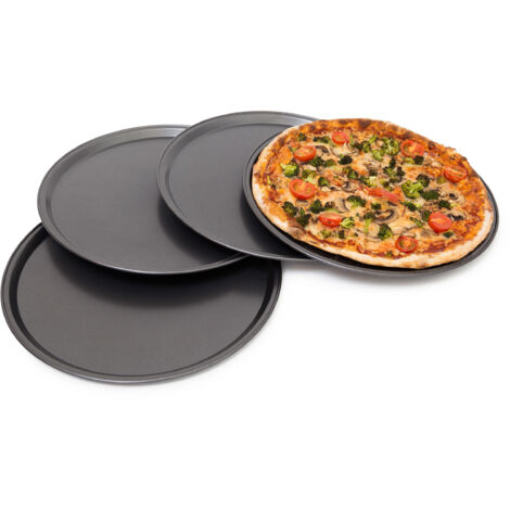 Relaxdays – Lot de 4 plaques de pizza 33 cm – Acier au carbone antiadhérent – Résistance jusqu'à 250°C – Pour croûte croustillante