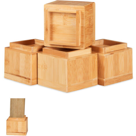 Relaxdays – Lot de 4 rehausseurs de meuble en bambou – Élévateurs 8,5 cm pour tables et chaises – Dimensions 10x11,5x11,5 cm – Capacité 100 kg