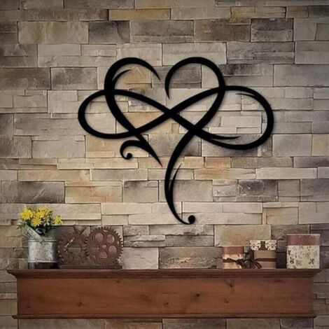 Decoration Murale Coeur Infini, Décoration Murale en Métal, Signe d'amour Decoration Murale Metal Sculpture Murale pour la décoration salon, de la maison, de la chambre à coucher (Noir, 40 x 35 cm)