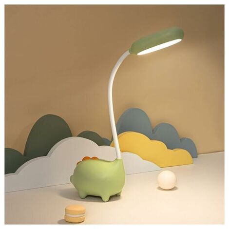 GABRIELLE Lampe de bureau unique en forme de dinosaure Veilleuse LED pour enfants Charge sans fil Étudiant Apprentissage Lampe de protection des yeux Vert