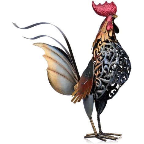 Sculpture en métal coq décorative – Fer galvanisé peint à la main – Dimensions 33,8 x 15,7 x 40,6 cm – Décoration intérieure/extérieur – Jormftte