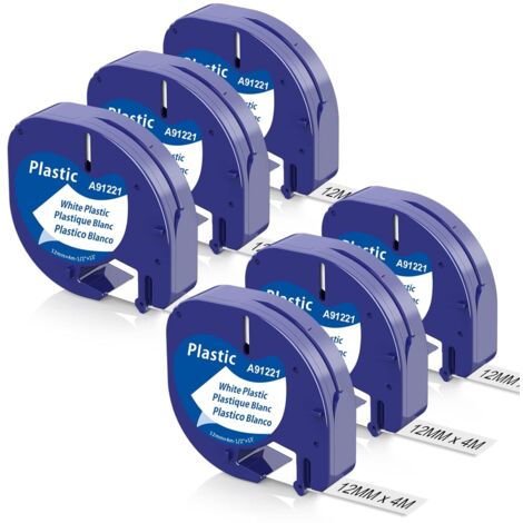 6X Compatible Dymo Ruban 12mm x 4m pour Dymo Letratag XR LT-100H LT-100T Letratag 200B Étiqueteuse, Recharge Dymo Letratag Rruban Plastique Noir sur blanc (1/5)