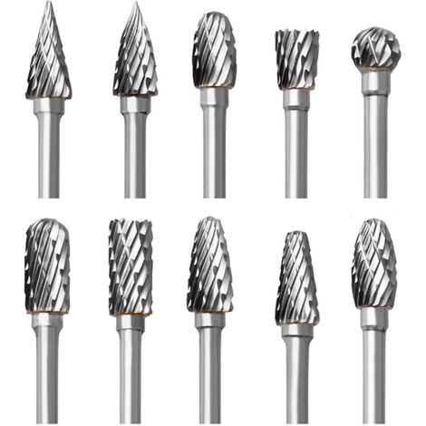 Coavas – Lot de 10 fraises rotatives en carbure de tungstène – Diamètre tige 3mm, tête 6mm – Pour gravure bois, métal, verre, céramique