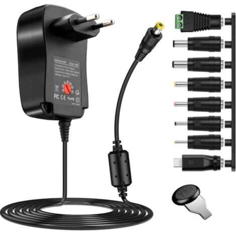Adaptateur Secteur Universel 30W AC/DC, 3V à 12V 3A avec 10 Connecteurs DC   Transformateur Alimentation pour Électronique