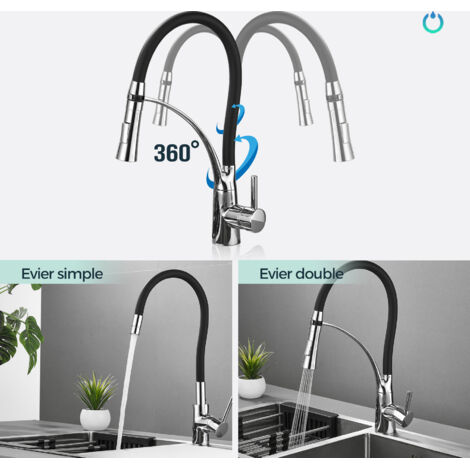 Mitigeur De Cuisine Avec Douchette – Laiton Brossé – Bec Rotatif 360° – 2 Fonctions
