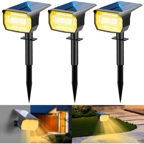 Spot Solaire Exterieur [3 Pack/72LED], 3 Modes IP67 Étanche Lampes Solaires Exterieures Jardin, 3000K Fonction 2 en 1 Spot Exterieur Pour Cour, Clôture, Chemin, Allée, Porche, Jardin, etc. (1/5)