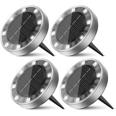 Lampe Solaire Au Sol Lot de 4, Lumiere Solaire Exterieur Jardin 8 LED, Étanche Spot Solaire Extérieur pour Chemins Allée Pelouse Terrasse Cour Piscine[Blanc Froid] (1/5)