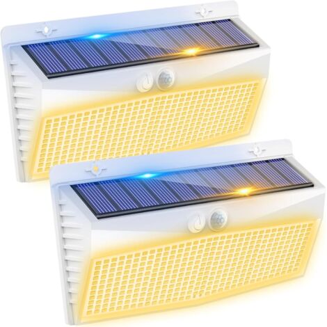 368LED Lampe Solaire Exterieur Detecteur de Mouvement [Lot de 2], 3 Modes Spot Solaire, Étanche Lumiere LED Solaire Extérieur, éclairage pour Murale Jardin Outdoor Garage Cour, Blanc Chaud
