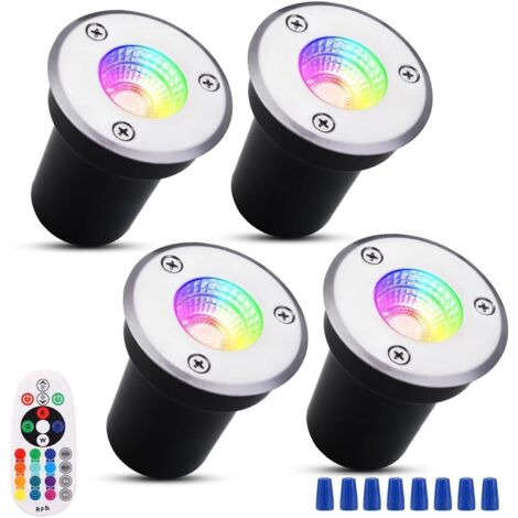 4PCS Lumière Jardin Enterré - Spot Encastrable LED Exterieur, 3W Spot Encastrable Au Sol LED RGB Extérieur, 12V-24V Au Sol Spots, IP67 Lampadaire Pour Encastrable De Jardin ( Color : RGB , Size : 3W(1 (1/5)
