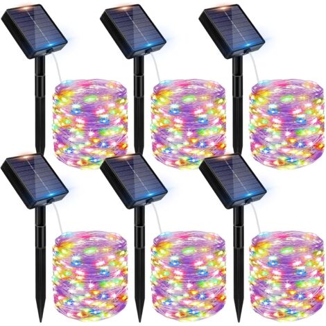 Lot de 6 Guirlande Solaire Exterieur, 6x12M 120 LED Golaire Extérieur IP65 Étanche, 8 Modes Guirlande Lumineuse Exterieure Solaire pour Jardin Terrasse Noël Mariage Fête, Multicolore (1/5)