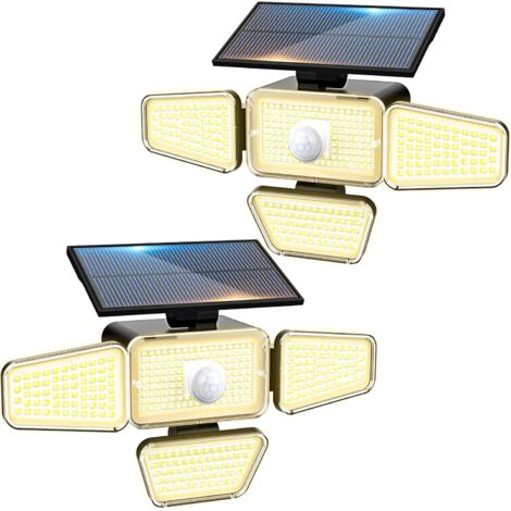 Lumiere Solaire Exterieur Detecteur de Mouvement 318LED, [Lot de 2] 3 Modes Lampe Solaire, Étanche Eclairage Solaires pour Jardin Outdoor Garage Cour[Blanc Chaud] (1/5)