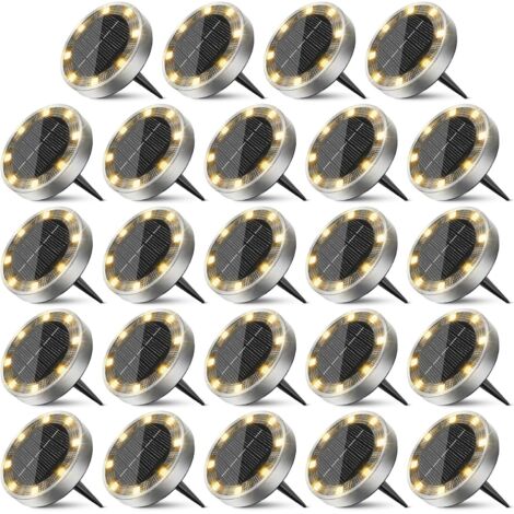 Lumiere Solaire Au Sol Lot de 24, Lampe Solaire Exterieur Jardin 8 LED, Étanche Spot Solaire Extérieur pour Chemins Allée Pelouse Terrasse Cour Piscine[Blanc Chaud] (1/5)