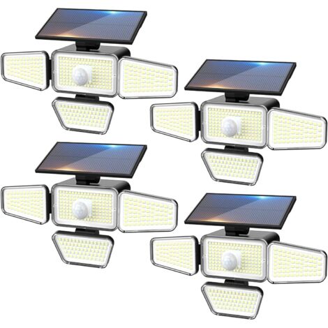 Lot de 4 Lampe Solaire Exterieur Detecteur de Mouvement 318LED, 3 Modes Lumiere Solaire, Étanche Eclairage Solaires pour Jardin Outdoor Garage Cour[Blanc Froid] (1/5)
