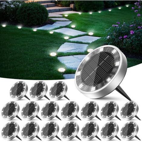 Lampe Solaire Exterieur Jardin Lot de 18, Lumiere Solaire Au Sol 8 LED, Étanche Spot Solaire Extérieur pour Chemins Allée Pelouse Terrasse Cour Piscine[Blanc Froid] (1/5)