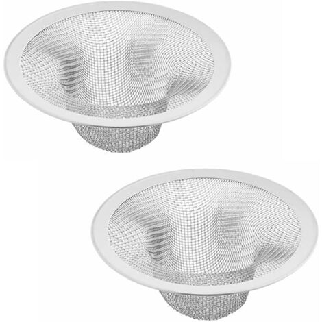 Lot de 2 filtres d'évier de cuisine, 11 cm, en acier inoxydable, filtre attrape-cheveux, filtre de salle de bain en maille filet pour bonde de baignoire et douche (taille extra large) (1/5)