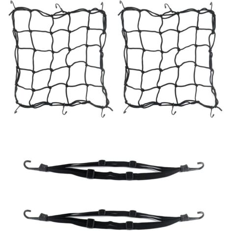 4 Pcs Filet Araignée Moto avec Crochets (40 X 40cm) et Tendeurs Elastique (60cm) pour Fixer des Bagages sur Porte Vélo/Moto,Tendeur à cliquet (1/5)