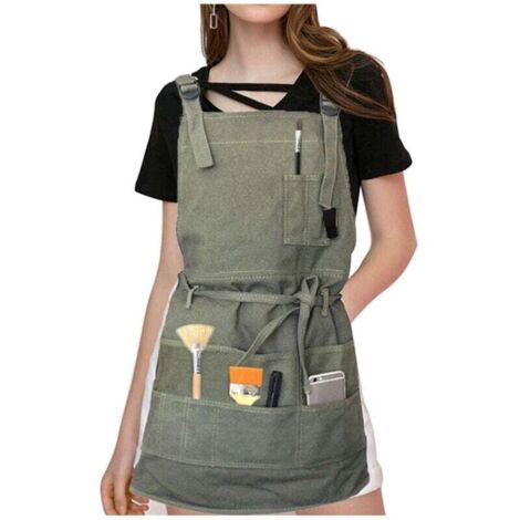 Tablier Tablier professionnel en toile avec poches pour femmes hommes adultes, ajustable Café lait thé salon de coiffure fleuriste restaurant bar hommes et femmes vêtements de travail (1/5)