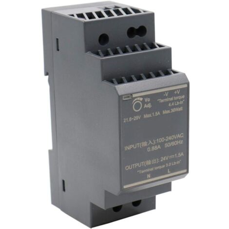 Bloc d'alimentation rail DIN 24 VDC 1,5 A 36 W – Protection contre courts-circuits et surcharges – Plage de température -30 à +70 °C - HDR-30-24 (1/5)