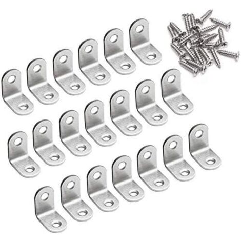 Équerre de fixation 90° en acier inoxydable – Support L 20 x 20 x 16mm – Lot de 20 pièces pour renforcement meubles et étagères (1/5)
