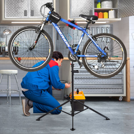 HOMCOM Pied d'atelier Pliable vélo réparation support pied de montage pivotant 360° hauteur réglable argent