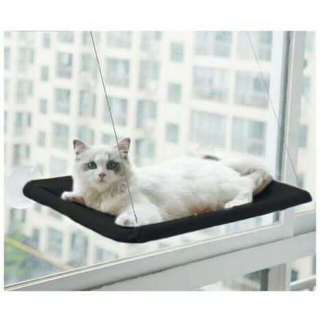 Hamac pour chat de fenêtre - adapté aux grands chats jusqu'à 25 kg, chaise longue, lit pour animaux de compagnie - adapté aux grandes fenêtres - lit pour chat suspendu - noir (1/5)