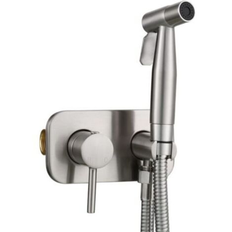 Douchette de bidet encastrée en acier inoxydable – Eau froide et chaude – Installation murale – Prise standard G1/2' – Argent brossé (1/5)