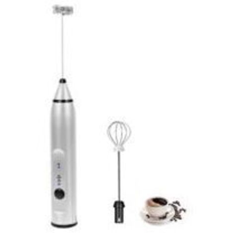 Mousseur à lait électrique avec double fouet, machine à mousse électrique rechargeable par USB, mousseur à lait portatif 2 en 1 à piles pour café, latte, cappuccino, fouetter les œufs (argent) (1/5)