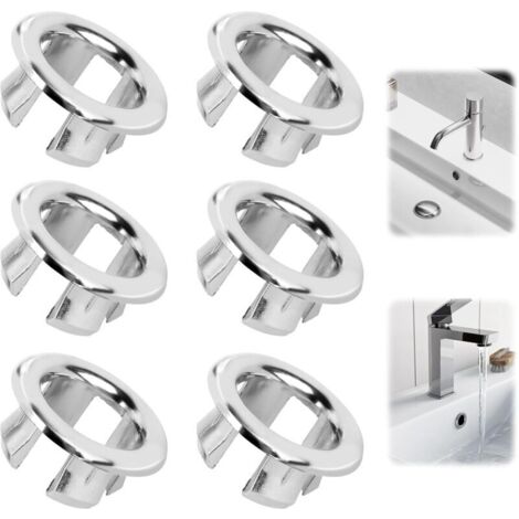 Pack de 6 anneaux de débordement d'évier – Plastique chromé – Diamètre 22-24 mm – Installation facile pour lavabos cuisine et salle de bain (1/5)