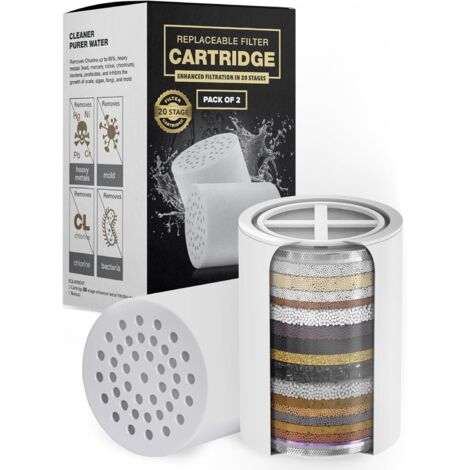 Lot de 2 cartouches filtrantes de rechange à 20 couches (sans boîtier), compatibles avec tout filtre de douche de conception similaire (1/5)