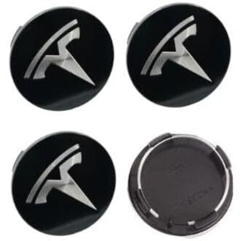 4 Pièces Cache Moyeux pour Tesla Model Y Juniper 2025 2020-2024, Capuchons de Moyeu de Roue Plastique ABS Anti-poussière Étanches Antirouille Décoration Accessoires,Black Silver-57mm