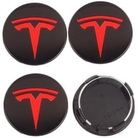4 Pièces Cache Moyeux pour Tesla Model Y Juniper 2025 2020-2024, Capuchons de Moyeu de Roue Plastique ABS Anti-poussière Étanches Antirouille Décoration Accessoires,Black Red-57mm