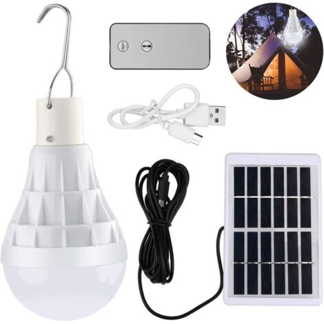 Solaire alimenté Ampoule Led, 12W Lampe Urgence Solaire rechargeable aveCôtélécommande pour extérieur, randonnée, Camping, tente de pêche (1/5)
