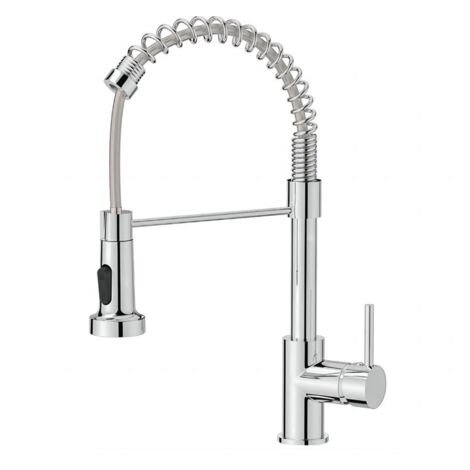 Robinet de cuisine mitigeur extractible 2 jets 360° – Acier inoxydable – Hauteur 42 cm – Douchette pivotante – Connexion G1/2 (1/5)