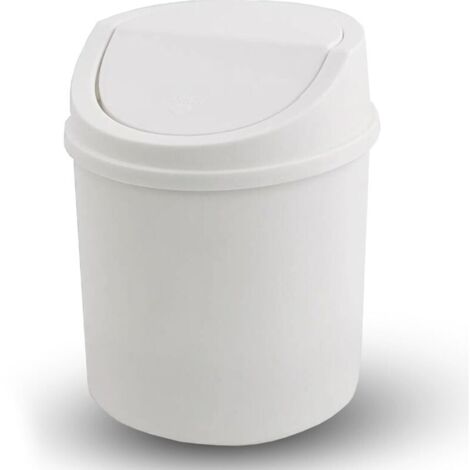 Mini Poubelle avec Couvercle, Poubelle de Table, Petite Poubelle en Plastique, Blanc (1/5)