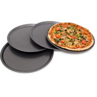 Relaxdays – Lot de 4 plaques de pizza 33 cm – Acier au carbone antiadhérent – Résistance jusqu'à 250°C – Pour croûte croustillante