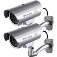 Lot de 2 caméras factices, caméras extérieures factices pour utilisation intérieure ou extérieure, avec forme de balle et LED clignotante, RTGPT (Argent)-INHHUB