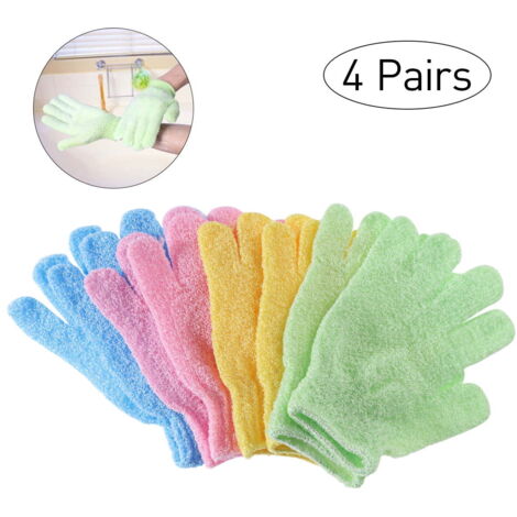 ULTNICE Lot de 4 paires de gants de douche exfoliants en nylon pour le corps (1/5)