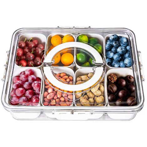Plateau De Service Divisés avec Couvercle,Plateau Aperitif,Plateau Rond Portable en Plastique