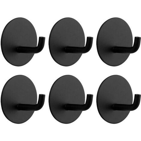 Lot de 6 crochets étanches en acier inoxydable, base ronde, noir